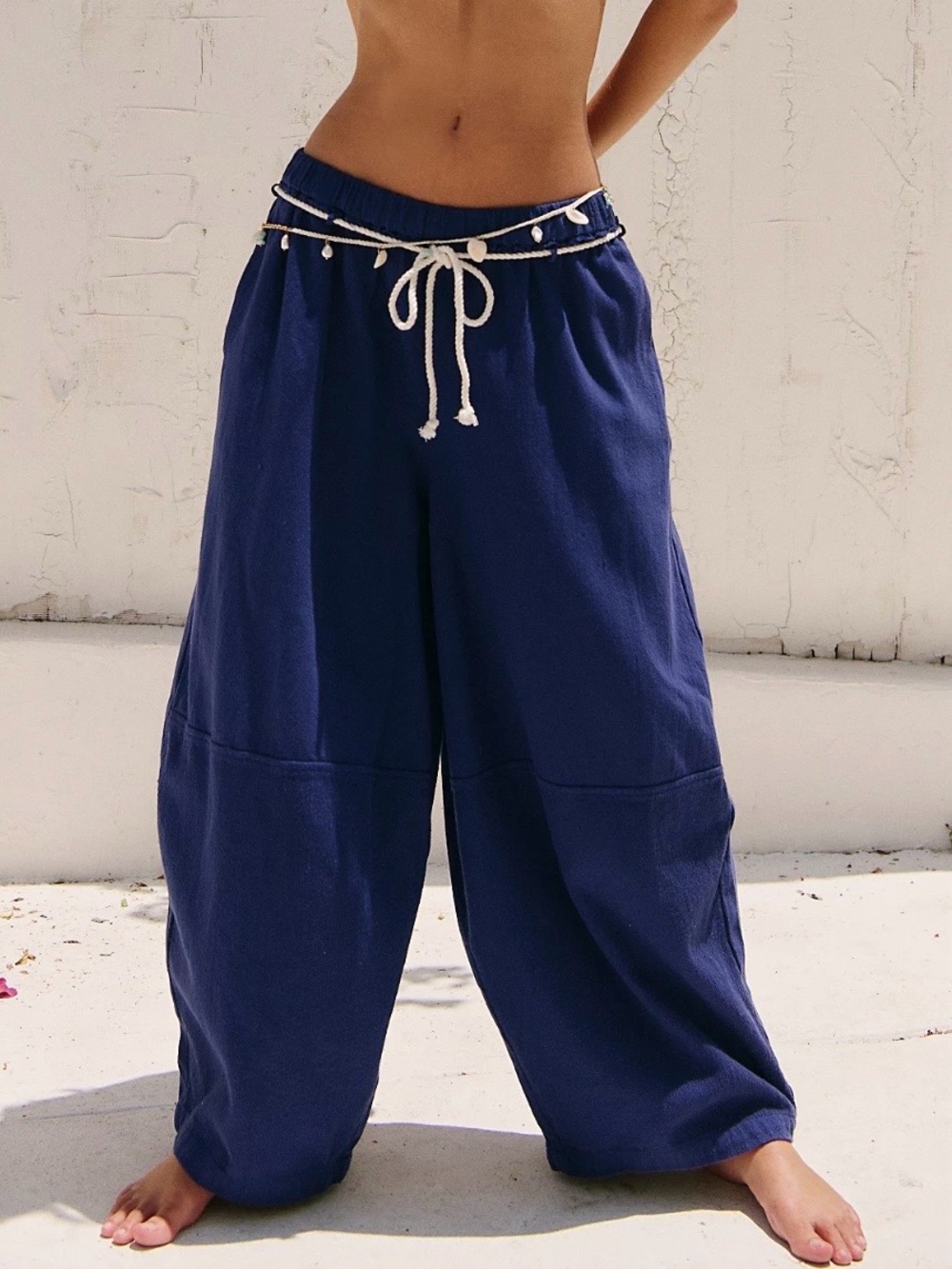 FREE PEOPLE Wide Leg Ivory Kayden Barrel Pants Small Drawstring rope harem crop - Picture 16 of 16